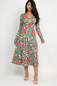 Tropical Print Fit & Flare Maxi Dress