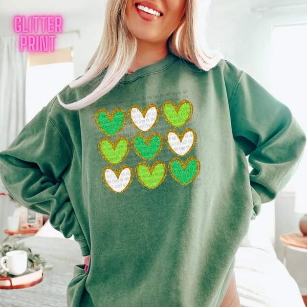 Glitter Green Hearts