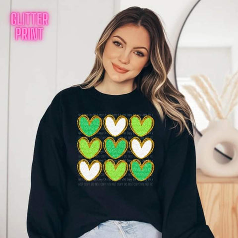 Glitter Green Hearts