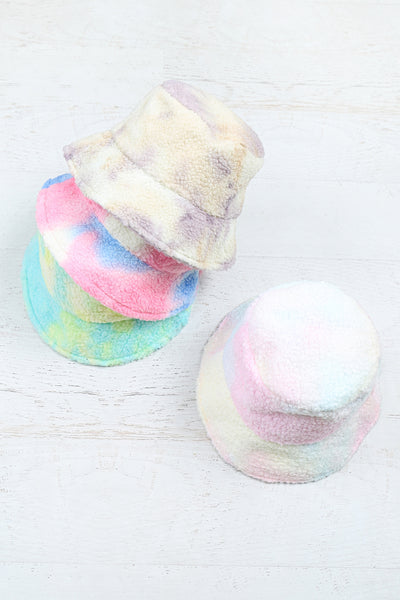 TIE DYE FUZZY FLEECE BUCKET HAT - MINT