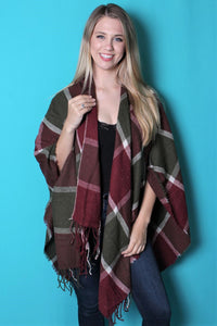 Multi Color Poncho with Tassel