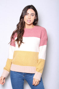 Fuzzy Color Block Long Sleeves Pullover Sweater