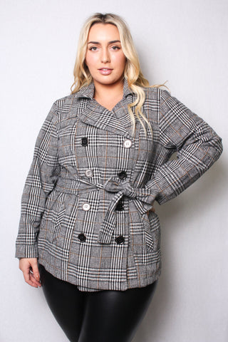 Plaid Double Breasted Jacket - Gray